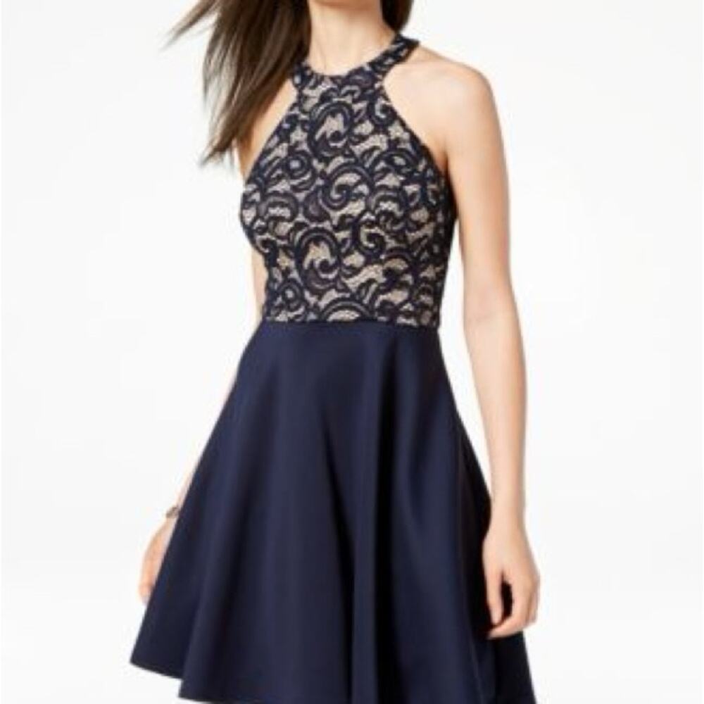 B. Darlin black lace halter top pleated bottom formal mini dress juniors 5
b43